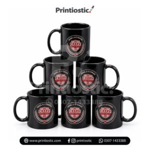 Corporate black mug with company logo printing
