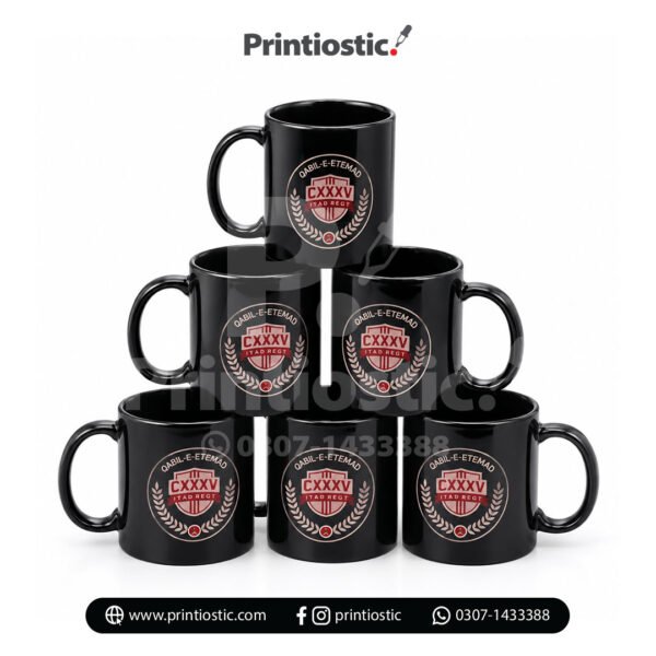 Corporate black mug with company logo printing