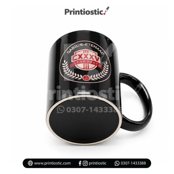 Black branded mug with custom company logo