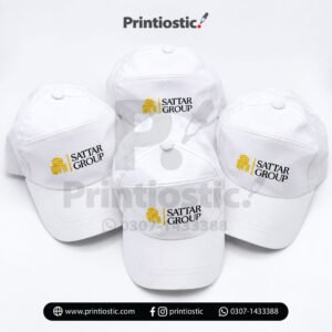 Customized corporate caps with logo – white cap with embroidered branding Pakistan
