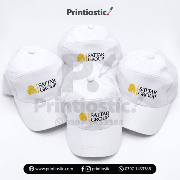 Customized corporate caps with logo – white cap with embroidered branding Pakistan