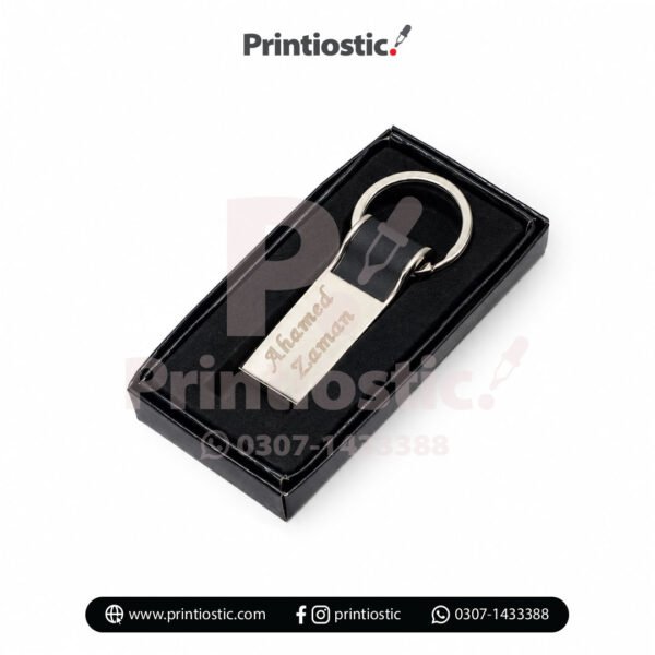 Promotional metal keychain with company branding